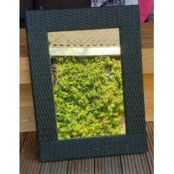 Spiegel voor buiten van wicker zwart 60x80cm