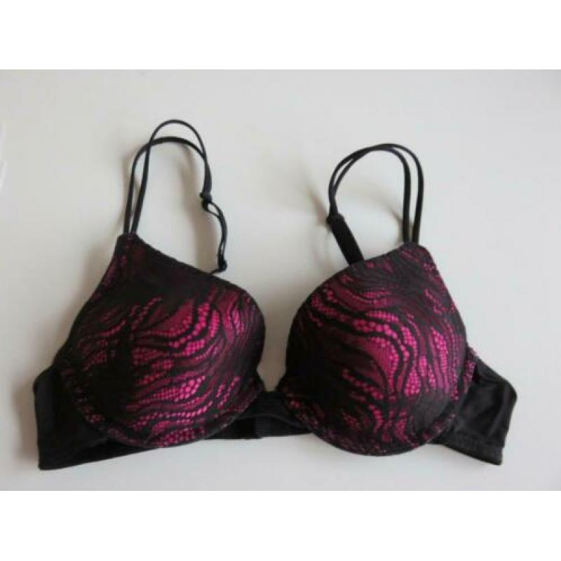 Hunkemoller Pushup BH 75C Roze met zwart animal kant push up
