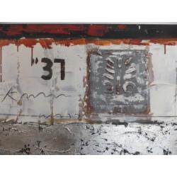 abstract schilderij zwart grijs rood