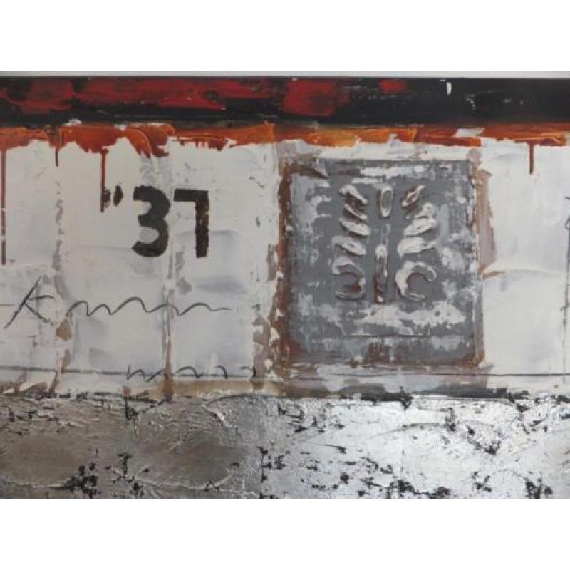 abstract schilderij zwart grijs rood