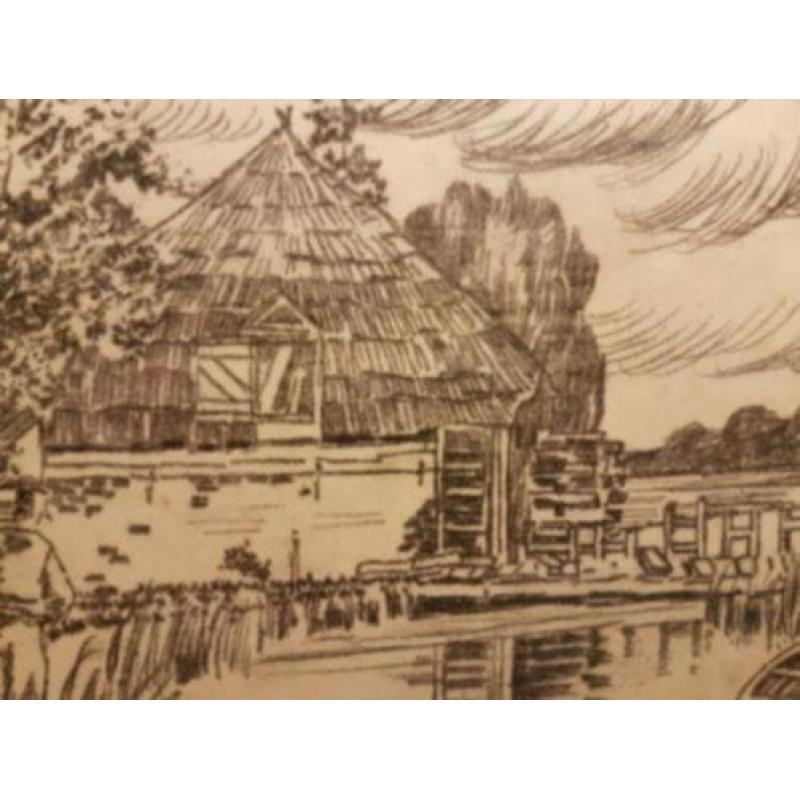 Prachtige Tekening verdwenen molen Voorsterbeek 1939!! Kroon