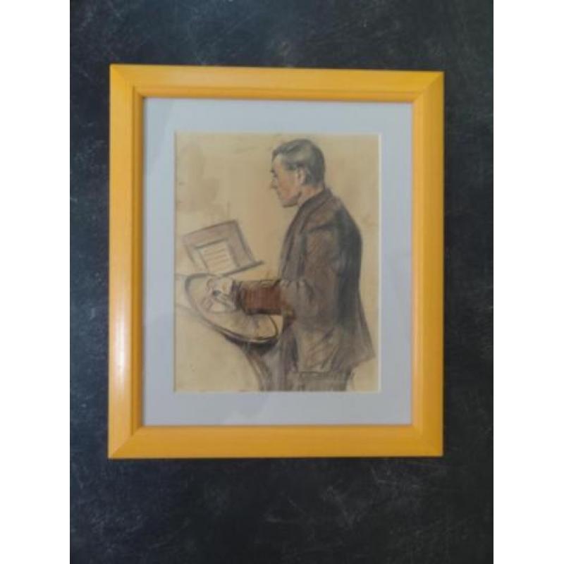 tekening man in orkest met trommel en bekken, 1920, in lijst