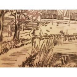 Prachtige Tekening verdwenen molen Voorsterbeek 1939!! Kroon