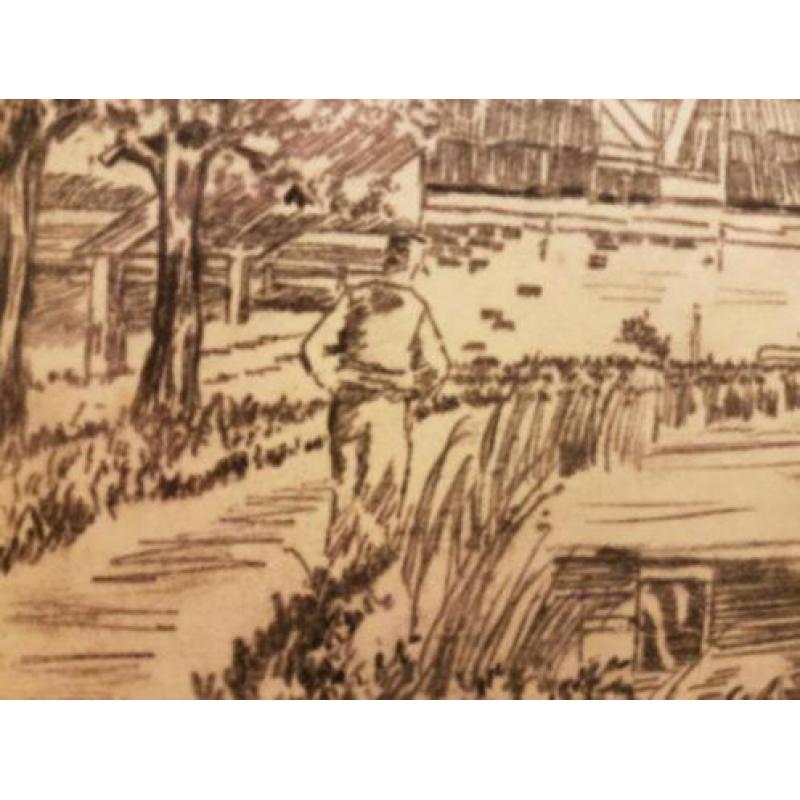 Prachtige Tekening verdwenen molen Voorsterbeek 1939!! Kroon
