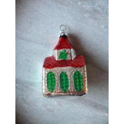 Brocante oude kerstbal, kerkje 07