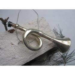 Antieke vintage oude kerstbal glazen zilveren trompet