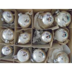56 Oude/antieke ziveren glazen kerstballen/figuurtjes.+piek