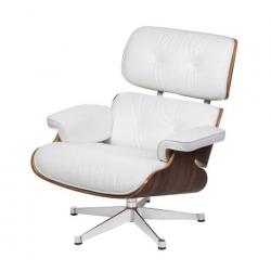 Eames Lounge Chair Wit Leer/Walnoot ->Gratis B.Z. & Montage