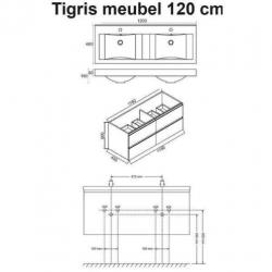 Praya Tigris onderkast met dubbele wastafel 4 laden