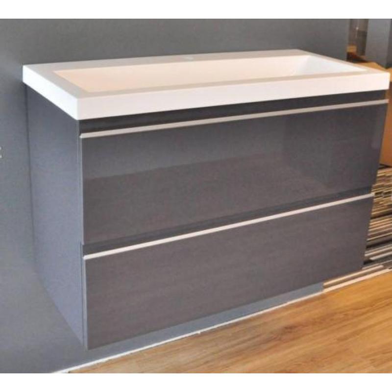 Badmeubel Set Extra Compact 80X36 Cm Hoogglans Grijs