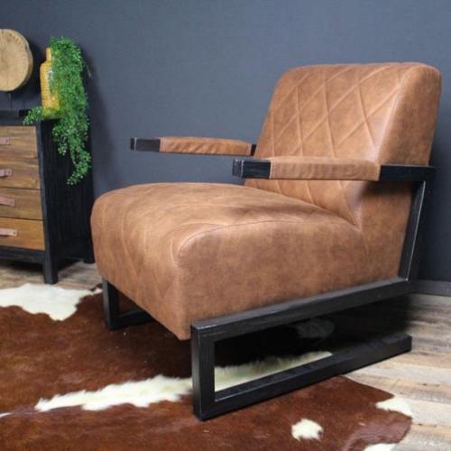 Industriële Strike fauteuil in cognac of zwart nu €299,95!