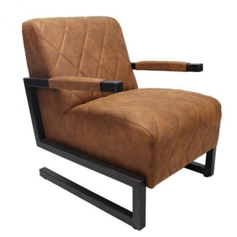 Industriële Strike fauteuil in cognac of zwart nu €299,95!