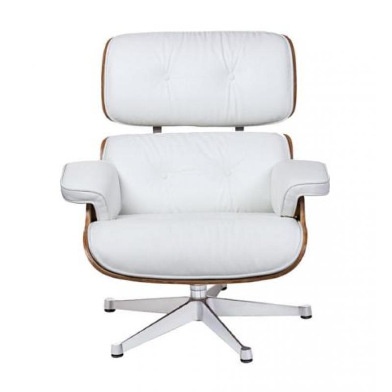 Eames Lounge Chair Wit Leer/Walnoot ->Gratis B.Z. & Montage